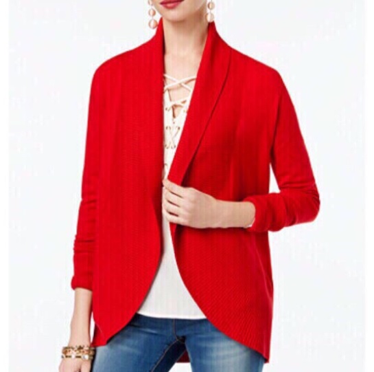 Áo khoác len màu đỏ tươi cổ bẻ không nút cài size XL