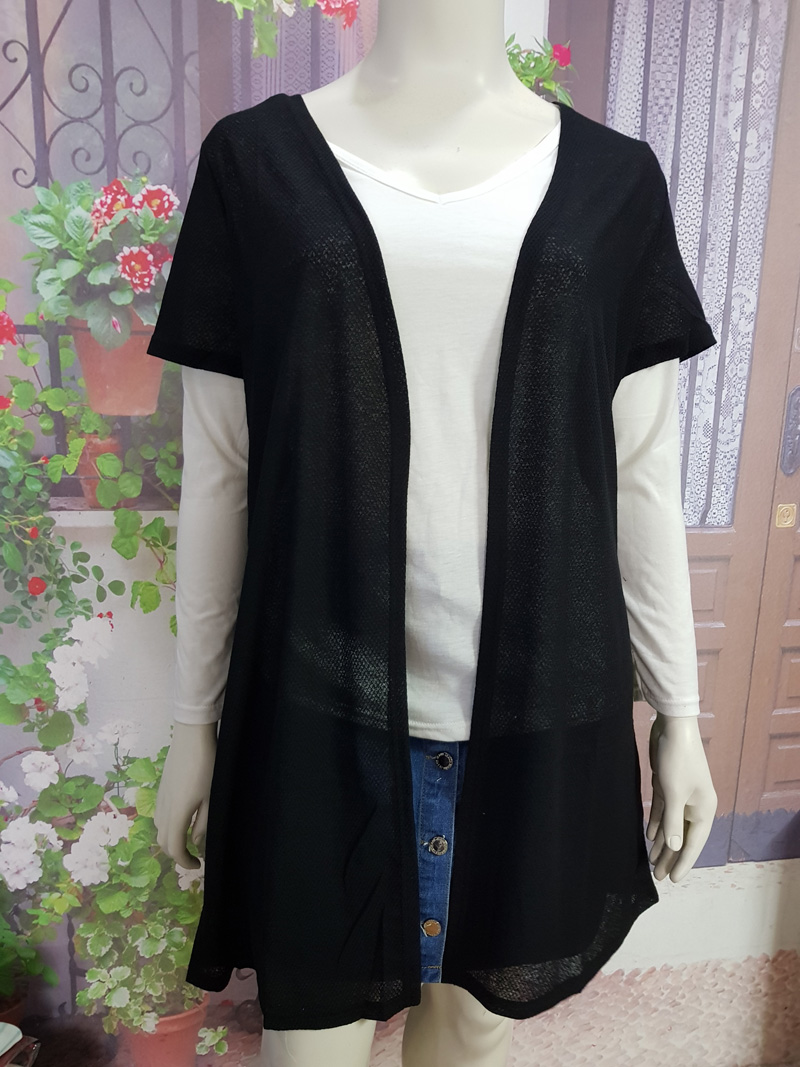 Áo khoác thun màu đen tay ngắn dáng dài size lớn
