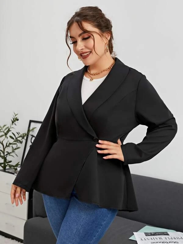 Áo khoác vest đen kiểu peplum cài 1 nút 52773 size lớn