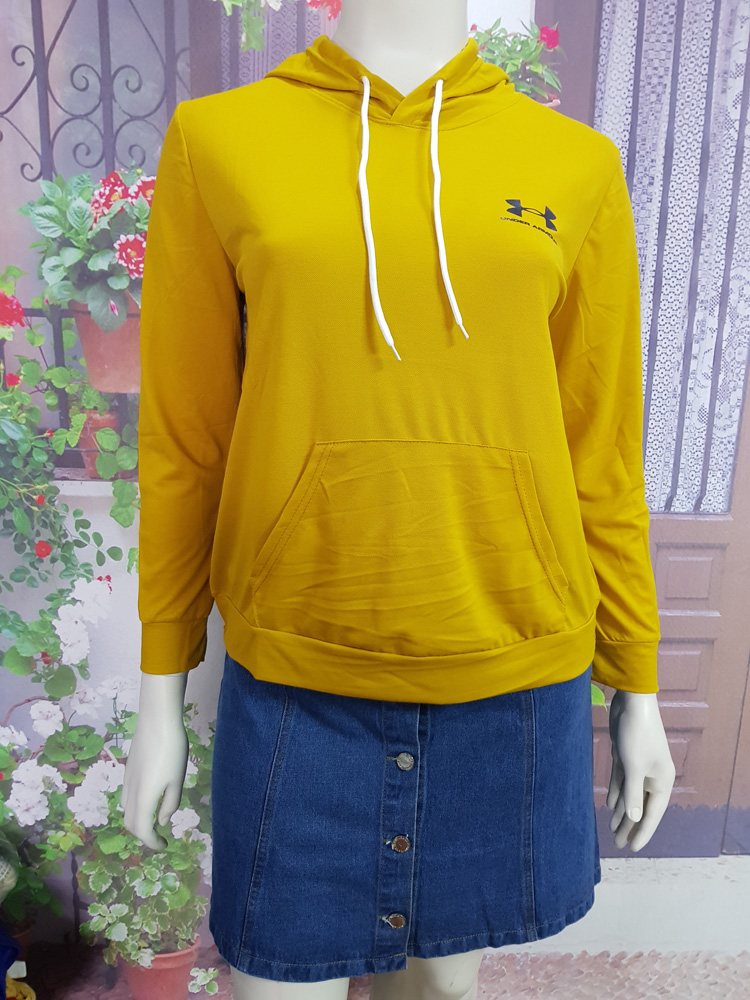 Áo thun hoodie có nón màu vàng trơn size lớn