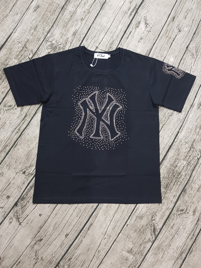 Áo thun màu đen đính kim sa chữ NY size 2XL