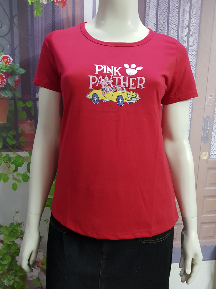 Áo thun màu đỏ in hình voi báo PINK PANTHER size lớn