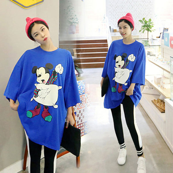 Áo thun Mickey ôm gối màu xanh biển size lớn