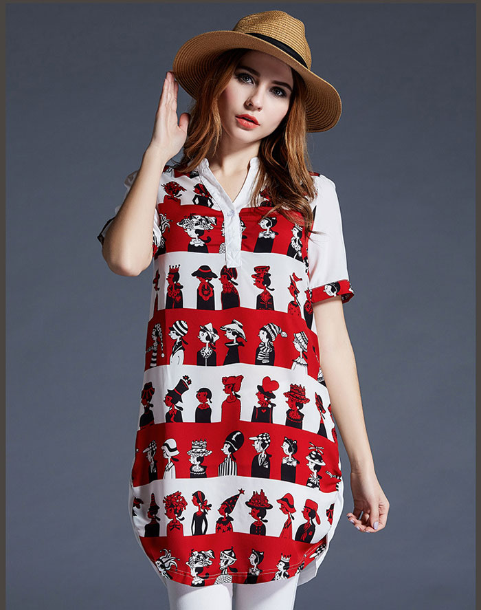 Áo vải trắng đỏ form dài in hình nhiều người size XL