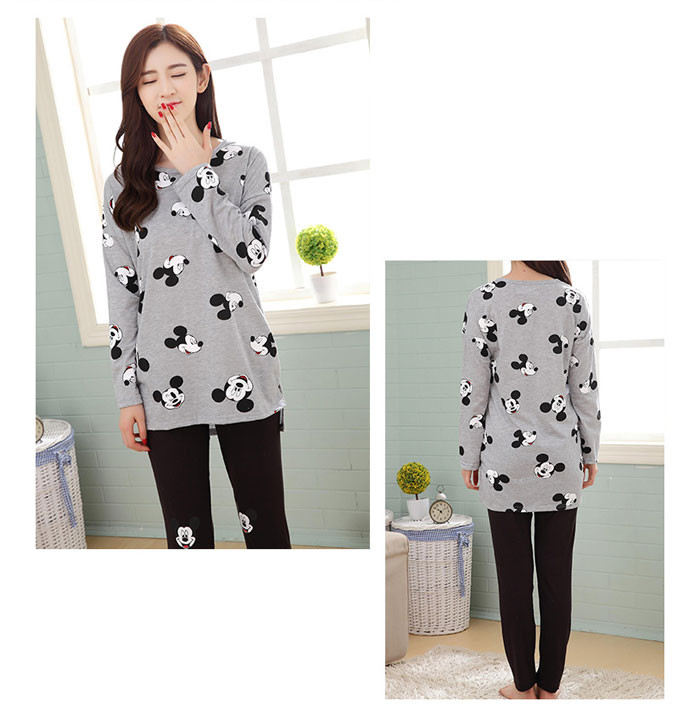 Bộ quần dài đen áo tay dài xám hình Mickey size 2XL