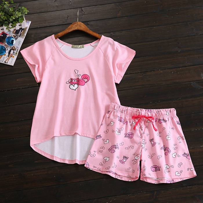 Bộ quần short thun màu hồng hình mèo size XL