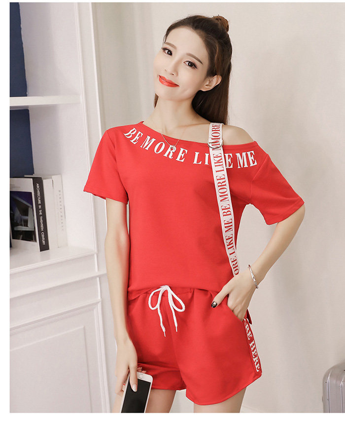 Bộ short thun màu đỏ 1 vai in chữ Be More size 3XL