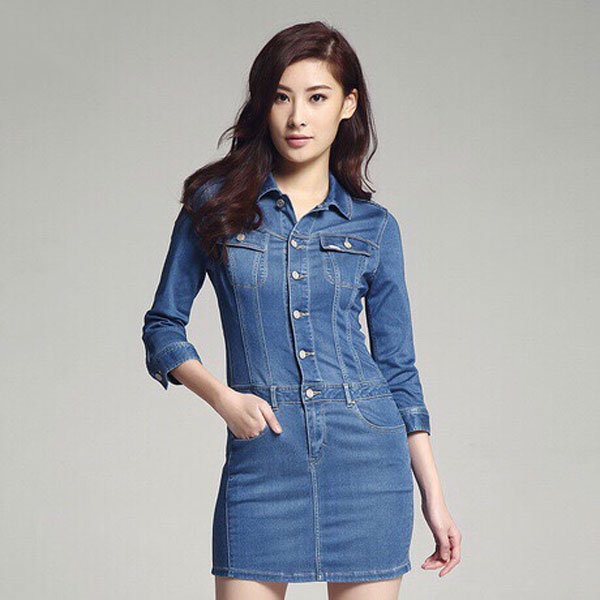 Đầm jean thun Lee tay lỡ màu xanh jean size XL