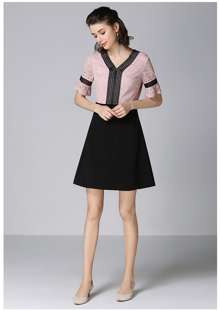 Đầm thun đen váy xòe áo ren hồng tay loe size 4XL