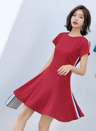 Đầm thun đỏ dáng xòe viền sọc 3 màu size XL