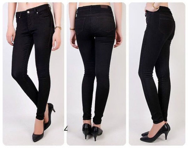 Quần jean dài skinny màu đen trơn lưng cao size 35