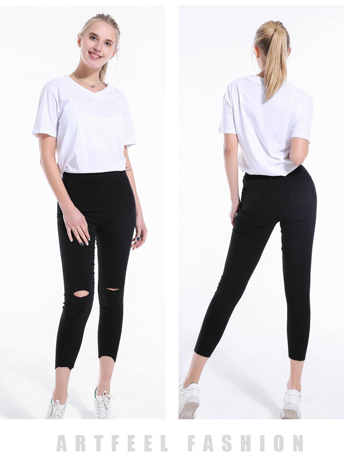 Quần kaki skinny 9 tấc màu đen rách gối size 4XL