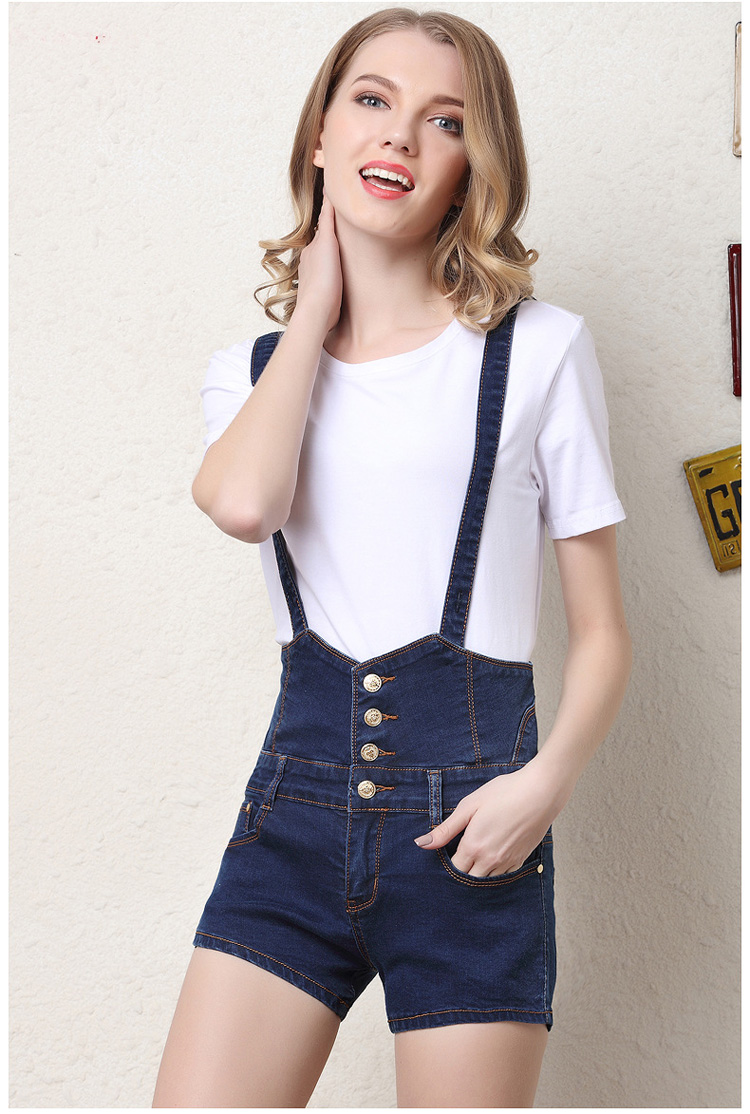 Quần short jean yếm màu xanh lưng cao 4 nút size lớn